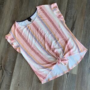 Anthropologie W5 Tapestry Tie Front Boho Flutter Sleeve Blouse Top Sz L